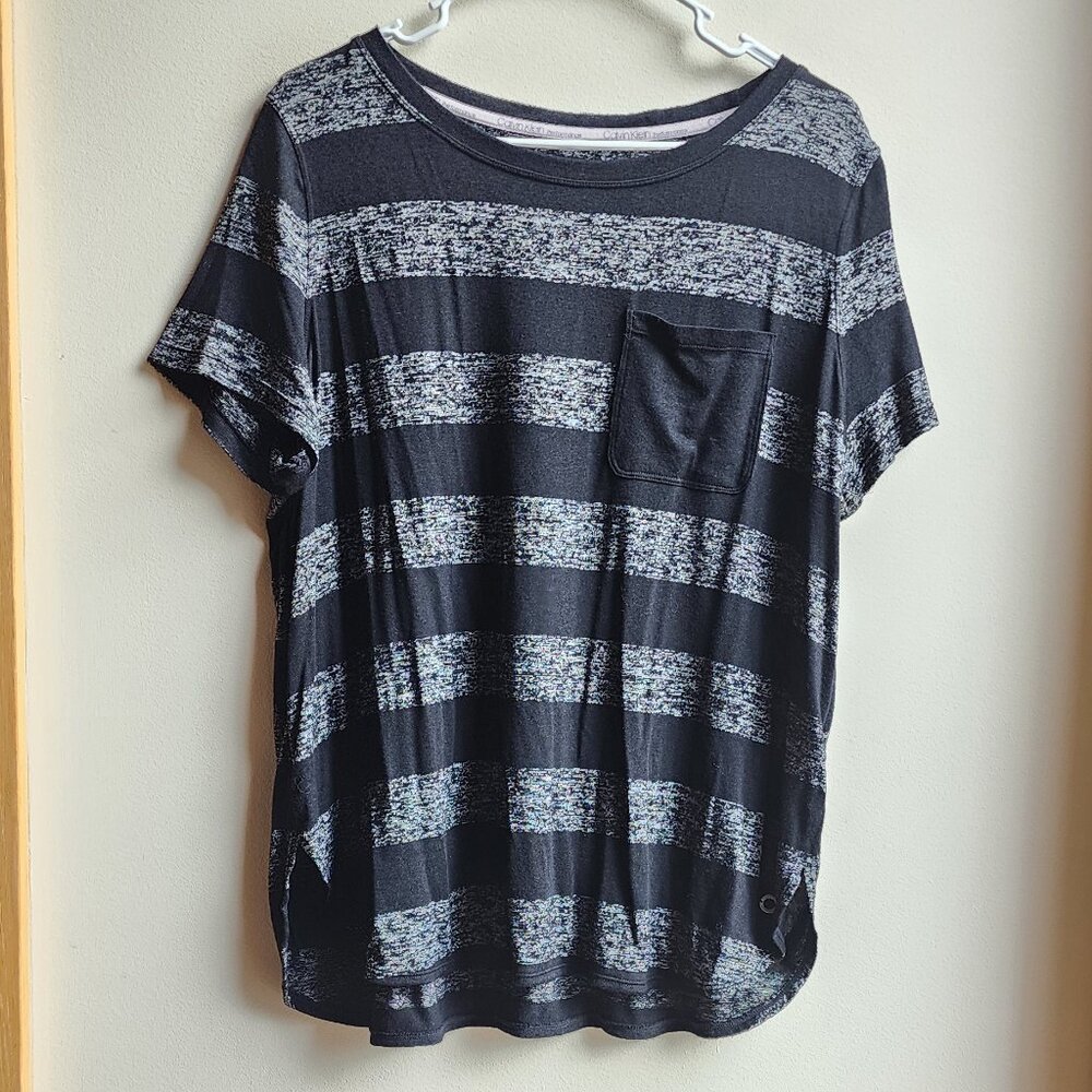 Calvin Klein Performance Gray/Black Striped Scoop Neck Jersey Size XL